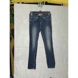 YMI Jeans Girls Size 10 Dark Wash Skinny Fit Denim Embroidered Pockets Stretch